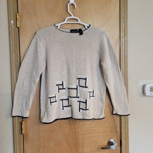 Crazy Horse Sweater Large Tan Black Pullover Liz Claiborne
